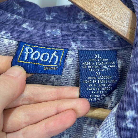 VTG DISNEY Pooh Corduroy Button Shirt Embroidered Tigger Floral Cotton Purple XL - Picture 7 of 10